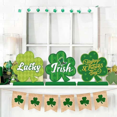 6 قطع ديكورات يوم القديس باتريك للطاولة قطعة مركزية خشبية لتزيين طاولة عيد القديس باتريك السعيد، زخارف شامروك خضراء أيرلندية لسطح الطاولة لحفلة القديس باتريك وديكور المكتب المنزلي in Kuwait