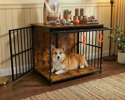 31.5" Dog Crate Furniture with Flip Door, Wooden Dog Kennel Indoor, Heavy Duty Pet Cage for Small Medium Dogs, Double Door Pet House End Table, Rustic Brown in Saudi Arabia