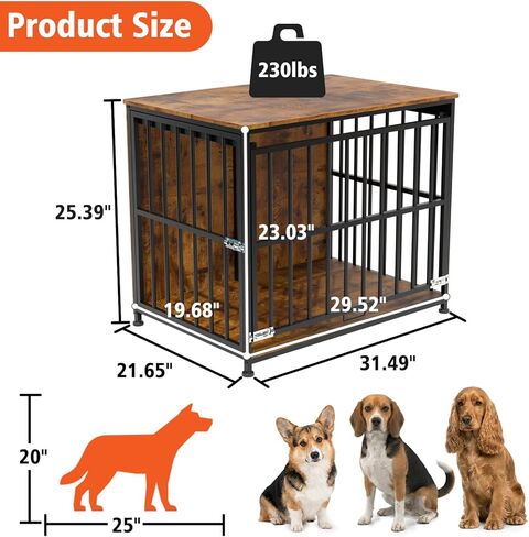 31.5" Dog Crate Furniture with Flip Door, Wooden Dog Kennel Indoor, Heavy Duty Pet Cage for Small Medium Dogs, Double Door Pet House End Table, Rustic Brown in Saudi Arabia