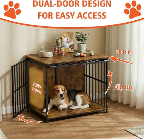 31.5" Dog Crate Furniture with Flip Door, Wooden Dog Kennel Indoor, Heavy Duty Pet Cage for Small Medium Dogs, Double Door Pet House End Table, Rustic Brown in Saudi Arabia
