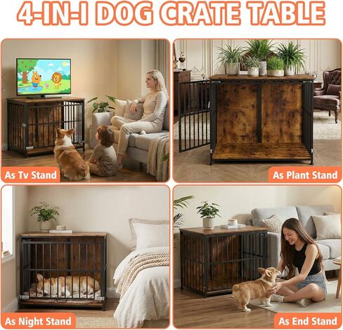 31.5" Dog Crate Furniture with Flip Door, Wooden Dog Kennel Indoor, Heavy Duty Pet Cage for Small Medium Dogs, Double Door Pet House End Table, Rustic Brown in Saudi Arabia