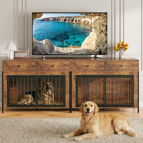PUKAMI 44inch Large Dog Crate Furniture with Drawers, Wooden Dog Kennel Furniture for Indoor use, Grey End Table Dog House, for Small/Medium/Large Dog in Saudi Arabia