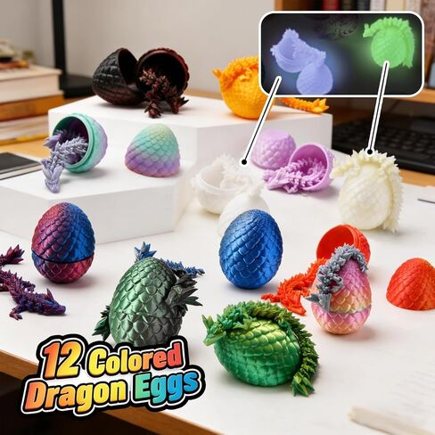 12 قطعة من بيض التنين المطبوع ثلاثي الأبعاد لحشو سلة عيد الفصح، التنين الغامض داخل البيضة، ألعاب تململ مفصلية للأطفال هدايا حفلات أعياد الميلاد، للأولاد والبنات in Kuwait