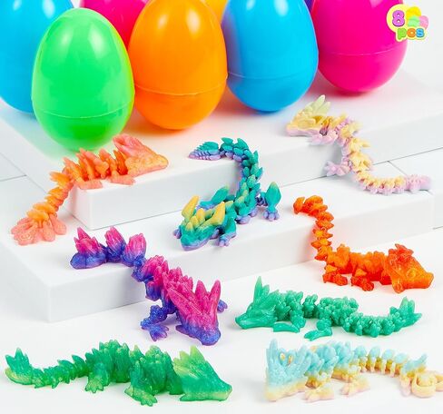 JOYIN 8 قطع من بيض عيد الفصح المملوء مسبقًا مع تنانين مطبوعة ثلاثية الأبعاد بالداخل، ألعاب تنين مفصلية، لعبة تململ خيالية، حشوات سلة لتفضلات حفلات الأطفال، صيد بيض عيد الفصح، هدايا لوازم جوائز الفصول الدراسية in Saudi Arabia