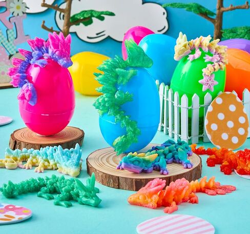 JOYIN 8 قطع من بيض عيد الفصح المملوء مسبقًا مع تنانين مطبوعة ثلاثية الأبعاد بالداخل، ألعاب تنين مفصلية، لعبة تململ خيالية، حشوات سلة لتفضلات حفلات الأطفال، صيد بيض عيد الفصح، هدايا لوازم جوائز الفصول الدراسية in Saudi Arabia