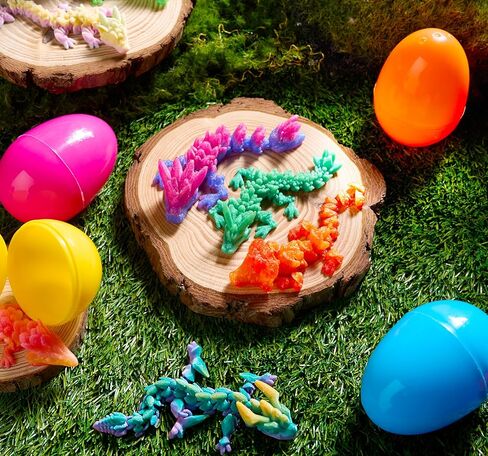 JOYIN 8 قطع من بيض عيد الفصح المملوء مسبقًا مع تنانين مطبوعة ثلاثية الأبعاد بالداخل، ألعاب تنين مفصلية، لعبة تململ خيالية، حشوات سلة لتفضلات حفلات الأطفال، صيد بيض عيد الفصح، هدايا لوازم جوائز الفصول الدراسية in Saudi Arabia