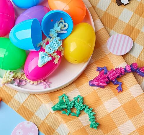 JOYIN 8 قطع من بيض عيد الفصح المملوء مسبقًا مع تنانين مطبوعة ثلاثية الأبعاد بالداخل، ألعاب تنين مفصلية، لعبة تململ خيالية، حشوات سلة لتفضلات حفلات الأطفال، صيد بيض عيد الفصح، هدايا لوازم جوائز الفصول الدراسية in Saudi Arabia