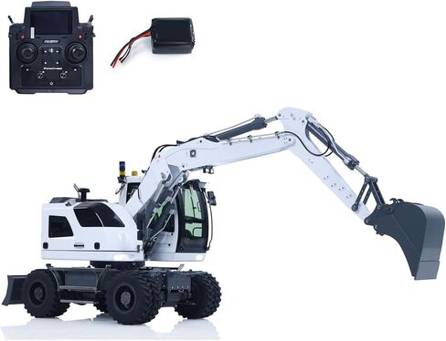 1/14 Remote Control Hydraulic Wheeled Excavator 7-Ways Valve RC Digger 2WD/4WD Engineering Vehicle RTR Axle Lock PL18EV Lite Hobby Grade Model for Ages 14+(Yellow and White) in Saudi Arabia