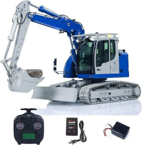 Cut Model 1/14 RC Hydraulic Excavator 914 5Ch Valve Metal Remote Control Digger Warning Light Flysky St8 Radio Sound System Hobby Grade Model for Ages 14+(Blue and White) in Saudi Arabia