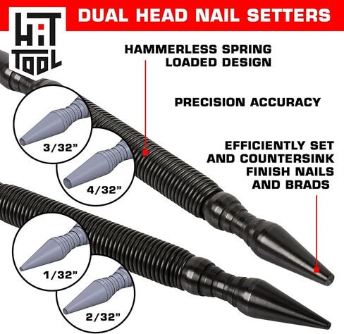 HIT Tool Hammerless Spring Punch Pro Pack: 1)1/32"&1/16",1-3/32" &1/8" Dual head nail setter, 1)Dual head prick & centre 1)HSS prick, 1)Dual Head Door hinge pin remover/hammer & Pouch in Saudi Arabia