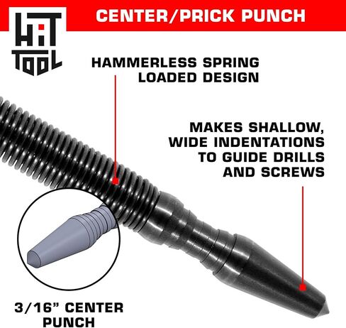 HIT Tool Hammerless Spring Punch Pro Pack: 1)1/32"&1/16",1-3/32" &1/8" Dual head nail setter, 1)Dual head prick & centre 1)HSS prick, 1)Dual Head Door hinge pin remover/hammer & Pouch in Saudi Arabia