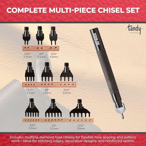 Tandy Leather Diamond Hole Chisel Set - for Clean Even Holes - Interchangeable Tips for Leather Sewing Projects - 10 Piece Set in Saudi Arabia