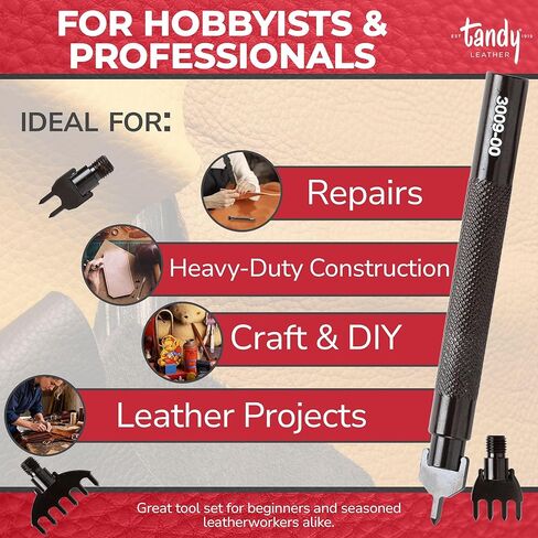 Tandy Leather Diamond Hole Chisel Set - for Clean Even Holes - Interchangeable Tips for Leather Sewing Projects - 10 Piece Set in Saudi Arabia