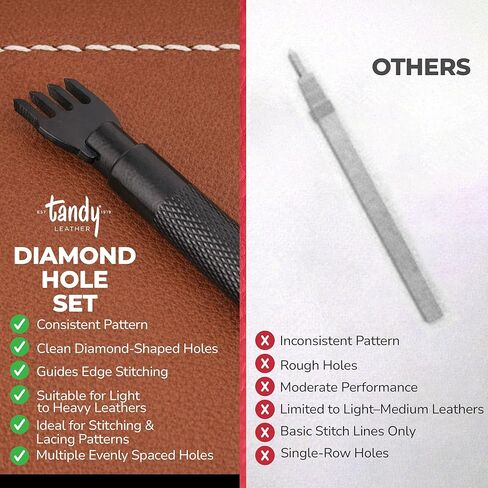 Tandy Leather Diamond Hole Chisel Set - for Clean Even Holes - Interchangeable Tips for Leather Sewing Projects - 10 Piece Set in Saudi Arabia