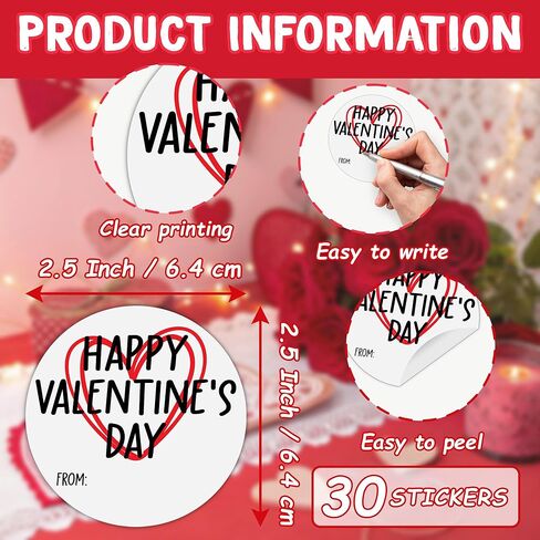 Happy Valentine's Day Gift Stickers, 30 Pcs Valentine Name Tags for Gifts, 2.5x2.5 Inch Valentine Presents Sticker Labels, Valentines Gift Tags for Gifts Wrapping Bags School Classroom-B05 in Saudi Arabia