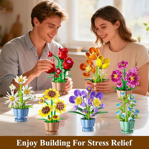 9 Pack Flowers Botanicals Collection 3.6MM Mini Building Set-1362PCS Flower Plants Building Block Toy, Valentines Artificial Flower Kits for Home Office Decor, Birthday Gifts for Adults Women Kids 12+ in Saudi Arabia