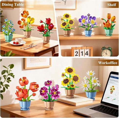 9 Pack Flowers Botanicals Collection 3.6MM Mini Building Set-1362PCS Flower Plants Building Block Toy, Valentines Artificial Flower Kits for Home Office Decor, Birthday Gifts for Adults Women Kids 12+ in Saudi Arabia