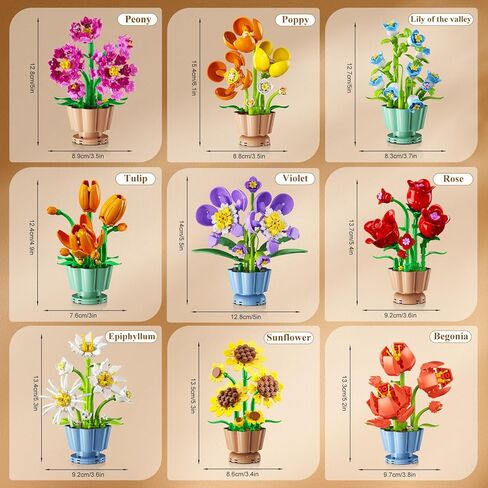 9 Pack Flowers Botanicals Collection 3.6MM Mini Building Set-1362PCS Flower Plants Building Block Toy, Valentines Artificial Flower Kits for Home Office Decor, Birthday Gifts for Adults Women Kids 12+ in Saudi Arabia