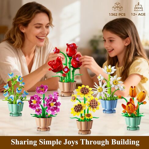 9 Pack Flowers Botanicals Collection 3.6MM Mini Building Set-1362PCS Flower Plants Building Block Toy, Valentines Artificial Flower Kits for Home Office Decor, Birthday Gifts for Adults Women Kids 12+ in Saudi Arabia