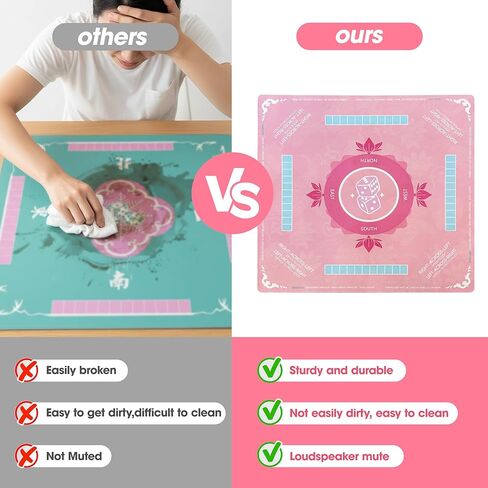 Mahjong Mat for Table Waterproof Anti-Wrinkle No Creases 31.5"" Anti-Slip Noise-Reducing Game Mat Table Cover for Mahjong Poker Board Games Dominoes (Pink) in Saudi Arabia