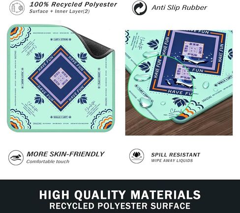 سجادة ماجونج للطاولة - غطاء طاولة مضاد للانزلاق مقاس 33 × 33 بوصة لتقليل الضوضاء، بساط ألعاب محمول للجونج والبوكر والبطاقات وألعاب الطاولة مع حقيبة حمل in Kuwait