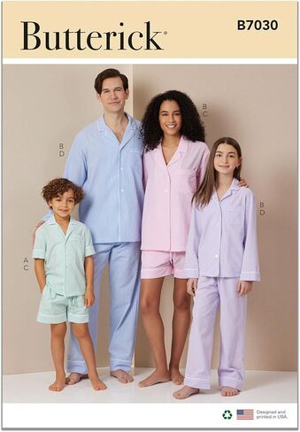 Butterick B7030A قمصان فضفاضة للفتيات والفتيان والكبار، وشورتات سهلة الارتداء وسراويل قابلة للسحب، رمز التصميم B7030، مقاسات XS - L/XS - XL in Kuwait