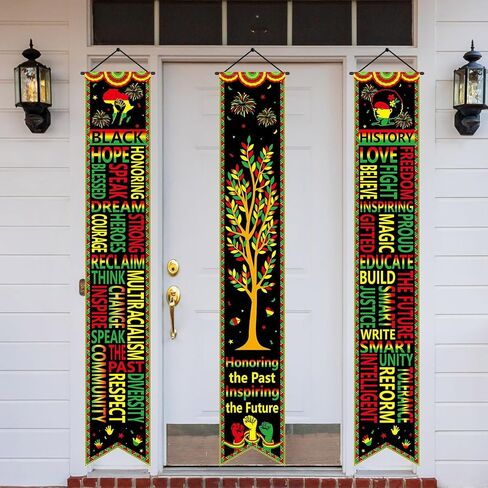 Wiooffen 3 PCS Black History Month Banners Bulletin Board MLK Day Decorations African American Front Door Porch Sign Black History Month Hanging Banner Juneteenth Wall Decor for Indoor Outdoor in Saudi Arabia