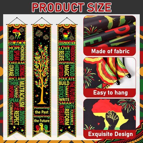 Wiooffen 3 PCS Black History Month Banners Bulletin Board MLK Day Decorations African American Front Door Porch Sign Black History Month Hanging Banner Juneteenth Wall Decor for Indoor Outdoor in Saudi Arabia