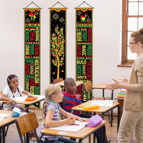 Wiooffen 3 PCS Black History Month Banners Bulletin Board MLK Day Decorations African American Front Door Porch Sign Black History Month Hanging Banner Juneteenth Wall Decor for Indoor Outdoor in Saudi Arabia