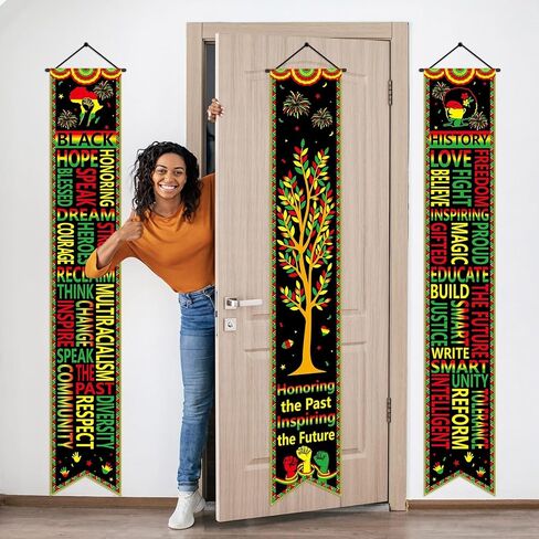 Wiooffen 3 PCS Black History Month Banners Bulletin Board MLK Day Decorations African American Front Door Porch Sign Black History Month Hanging Banner Juneteenth Wall Decor for Indoor Outdoor in Saudi Arabia