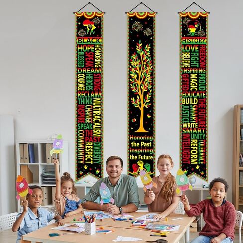 Wiooffen 3 PCS Black History Month Banners Bulletin Board MLK Day Decorations African American Front Door Porch Sign Black History Month Hanging Banner Juneteenth Wall Decor for Indoor Outdoor in Saudi Arabia