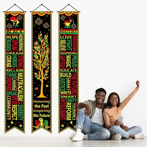 Wiooffen 3 PCS Black History Month Banners Bulletin Board MLK Day Decorations African American Front Door Porch Sign Black History Month Hanging Banner Juneteenth Wall Decor for Indoor Outdoor in Saudi Arabia