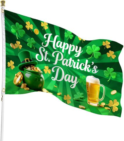 St Patrick's Day Flags 3x5 Outdoor Double Sided Flag 5x3 Ft Green Shamrocks Irish Holiday Decorations – Durable Polyester St Patricks Day Banner with White Header & 2 Brass Grommets for Yard House Garden in Saudi Arabia