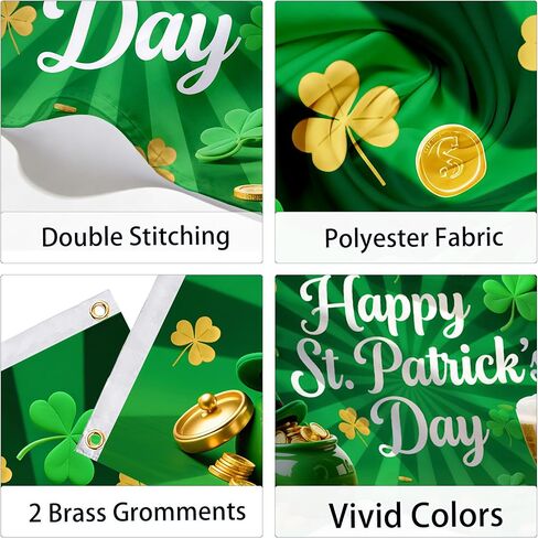 St Patrick's Day Flags 3x5 Outdoor Double Sided Flag 5x3 Ft Green Shamrocks Irish Holiday Decorations – Durable Polyester St Patricks Day Banner with White Header & 2 Brass Grommets for Yard House Garden in Saudi Arabia
