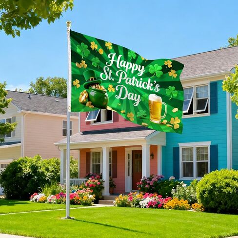 St Patrick's Day Flags 3x5 Outdoor Double Sided Flag 5x3 Ft Green Shamrocks Irish Holiday Decorations – Durable Polyester St Patricks Day Banner with White Header & 2 Brass Grommets for Yard House Garden in Saudi Arabia