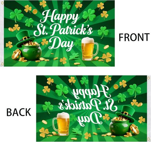 St Patrick's Day Flags 3x5 Outdoor Double Sided Flag 5x3 Ft Green Shamrocks Irish Holiday Decorations – Durable Polyester St Patricks Day Banner with White Header & 2 Brass Grommets for Yard House Garden in Saudi Arabia