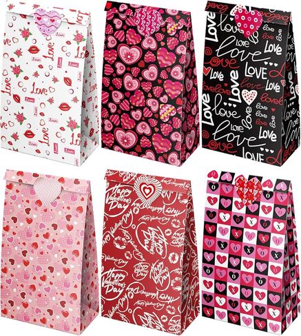 JWSCYSY 24Pcs Valentine Treat Bags, Small Goodie Bags with Stickers, Mini Paper Bag for Valentine's Day Gifts Wrapping Party Favors. in Saudi Arabia