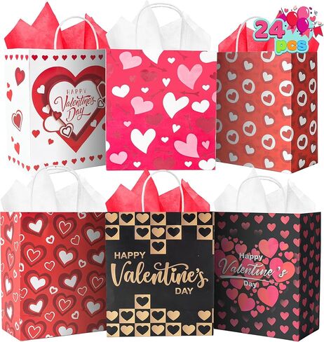 JOYIN 24 Pcs Valentine's Day Paper Gift Bags with Handle, 9'' Paper Treat Bag, Wrapping Kraft Bags for Funny Gift, Giving Novelty Gift, Exchange Gift Wrapping,Valentines Gift Bags Party Favors in Saudi Arabia