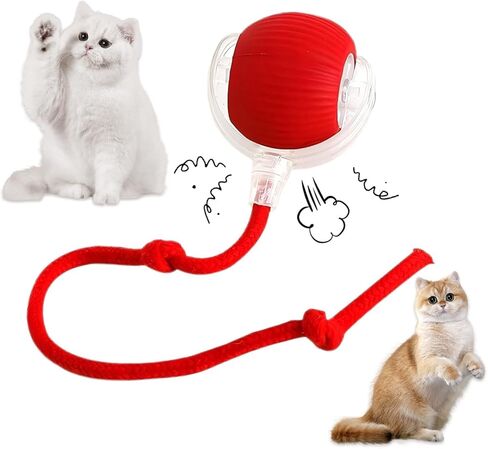 Interactive Rolling Cat Ball - 360°Automatic Chew Toy for Active Cats, Rolling Small Dog Cat Toys,Smart Automatic Fast Rolling Pet Ball - cat Toys (red) in Kuwait
