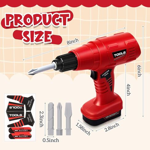 Toy Drill Set with 3 Interchangeable Drill Bits Electric Play Tool with Realistic Sound Construction Toy Tools Birthday Gifts for Kids Boys Girls in Saudi Arabia