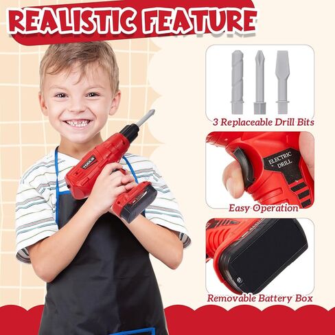 Toy Drill Set with 3 Interchangeable Drill Bits Electric Play Tool with Realistic Sound Construction Toy Tools Birthday Gifts for Kids Boys Girls in Saudi Arabia