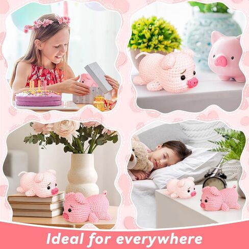 2 Pack Pig Crochet Kit for Beginners with Easy Yarn and Step-by-Step Video Tutorials, Beginner Crochets Kit for Adults, DIY Crochet Animal Kits Art Crafts Knitting Kits Ideal Gifts for Teacher Gifts in Saudi Arabia