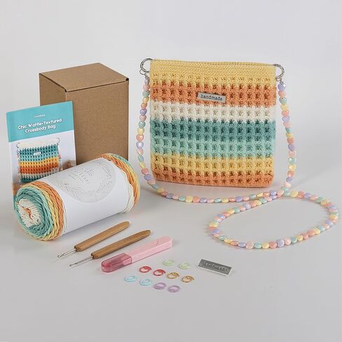 CrochEaze Crochet Kit for Beginners, Crochet Tote Bag Set with Step-by-Step Video Tutorials, Including Gradient Color Yarn, Crochet Hook, Heart-Shaped Bag Strap (Cyan) in Saudi Arabia