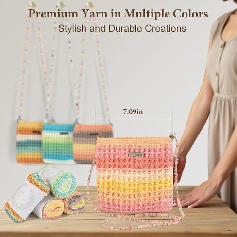 CrochEaze Crochet Kit for Beginners, Crochet Tote Bag Set with Step-by-Step Video Tutorials, Including Gradient Color Yarn, Crochet Hook, Heart-Shaped Bag Strap (Cyan) in Saudi Arabia