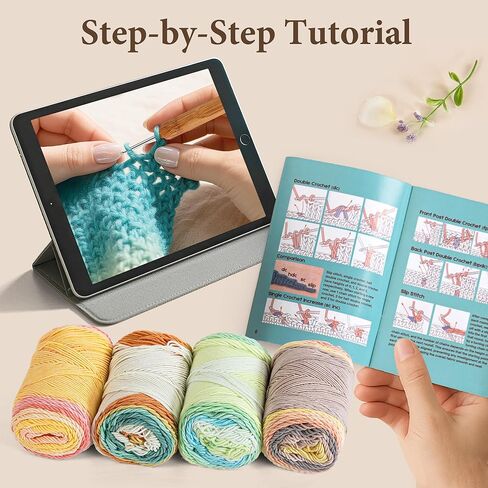 CrochEaze Crochet Kit for Beginners, Crochet Tote Bag Set with Step-by-Step Video Tutorials, Including Gradient Color Yarn, Crochet Hook, Heart-Shaped Bag Strap (Cyan) in Saudi Arabia