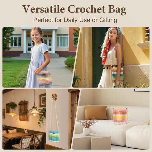 CrochEaze Crochet Kit for Beginners, Crochet Tote Bag Set with Step-by-Step Video Tutorials, Including Gradient Color Yarn, Crochet Hook, Heart-Shaped Bag Strap (Cyan) in Saudi Arabia