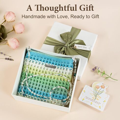 CrochEaze Crochet Kit for Beginners, Crochet Tote Bag Set with Step-by-Step Video Tutorials, Including Gradient Color Yarn, Crochet Hook, Heart-Shaped Bag Strap (Cyan) in Saudi Arabia