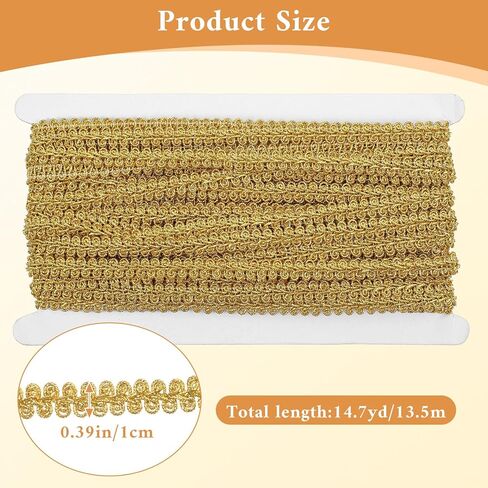 15 Yards Gold Trim for Sewing, 0.4 Inch Gold Braid Lace Trims Metallic Gimp Braided Ribbon Trim for Wedding Bridal Costume DIY Crafts Clothing Sewing in Saudi Arabia
