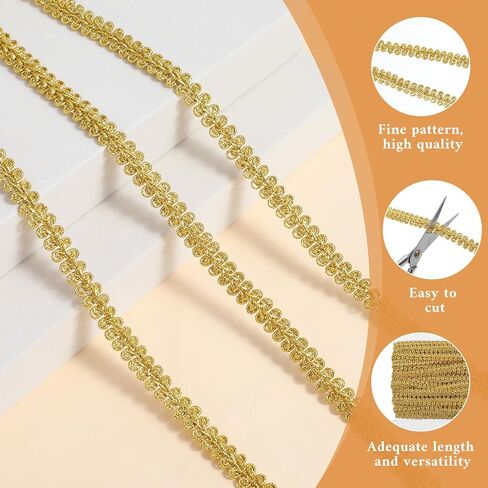 15 Yards Gold Trim for Sewing, 0.4 Inch Gold Braid Lace Trims Metallic Gimp Braided Ribbon Trim for Wedding Bridal Costume DIY Crafts Clothing Sewing in Saudi Arabia