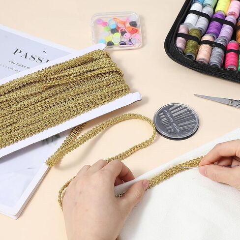 15 Yards Gold Trim for Sewing, 0.4 Inch Gold Braid Lace Trims Metallic Gimp Braided Ribbon Trim for Wedding Bridal Costume DIY Crafts Clothing Sewing in Saudi Arabia